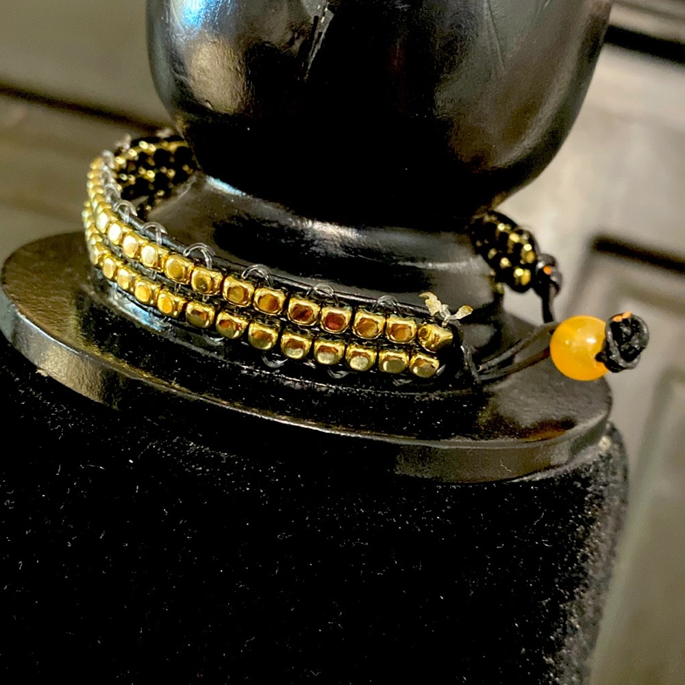 Wax Rope with Gold beads bracelet